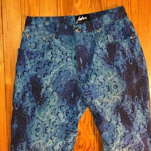 FUBU raindrop print jeans heavyweight stretch mom jeans womens 9/10 iconic drip